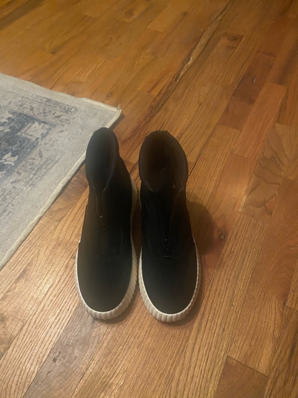 White Mountain Black Slip-On Ankle Booties with White Sole